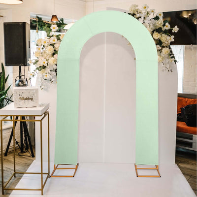 8ft Sage Green Spandex Fitted Open Arch Wedding Arch Cover, Double-Sided U-Shaped Backdrop Slipcover