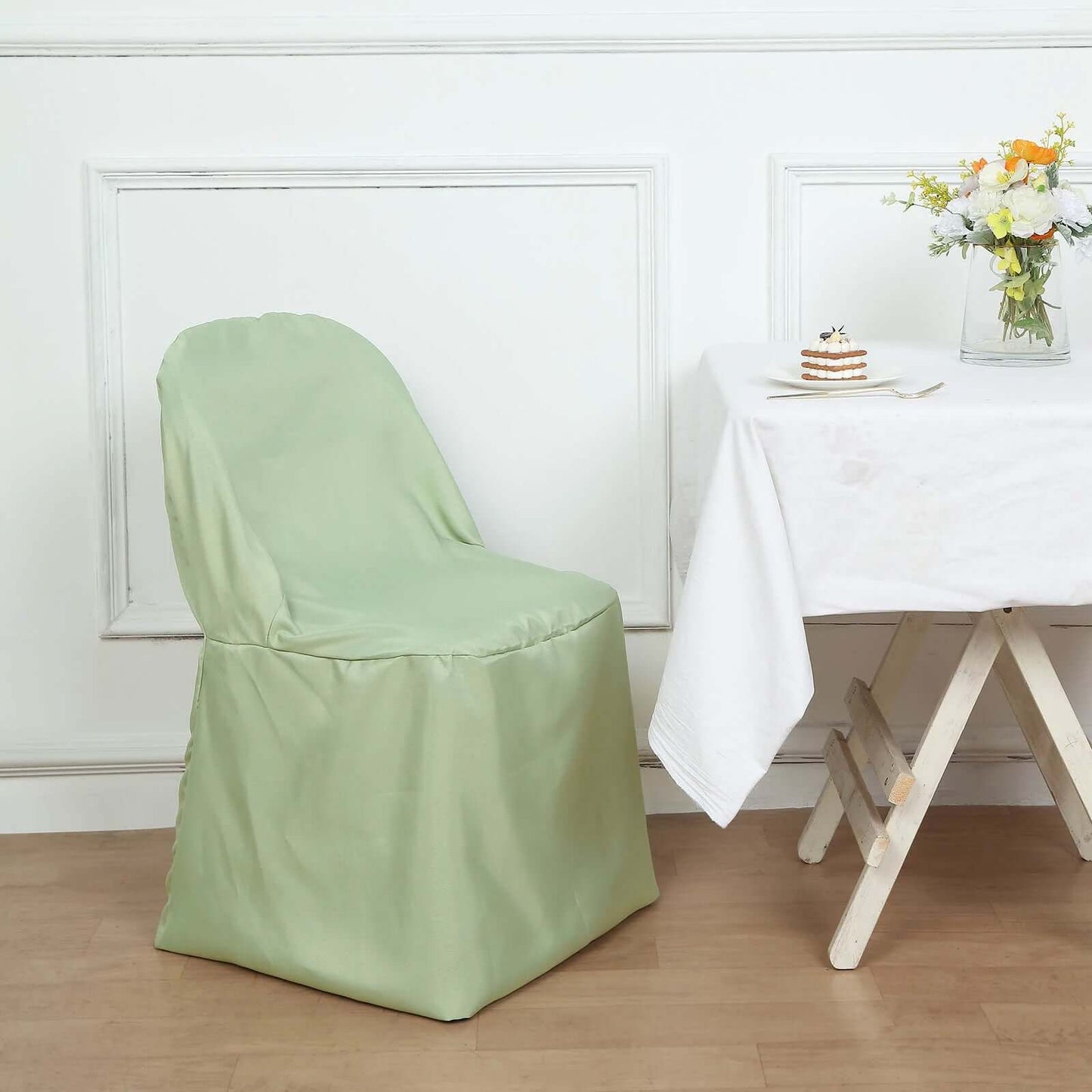 10 Pack Polyester Chair Covers for Folding Chairs Sage Green - Wrinkle-Free Stain-Resistant Slip-On Slipcovers