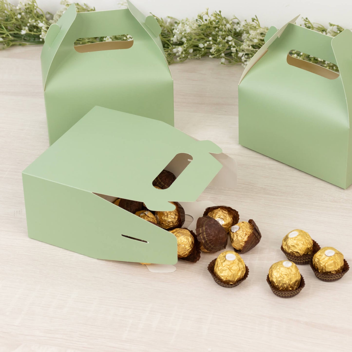 25 Pack Candy Gift Tote Gable Boxes, Matte Sage Green Party Favor Treat Boxes - 6"x3.5"x7"