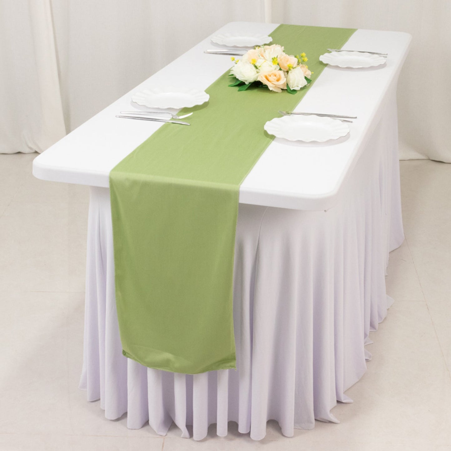 Scuba Polyester 12"x108" Table Runner Sage Green - Wrinkle-Free Table Linen