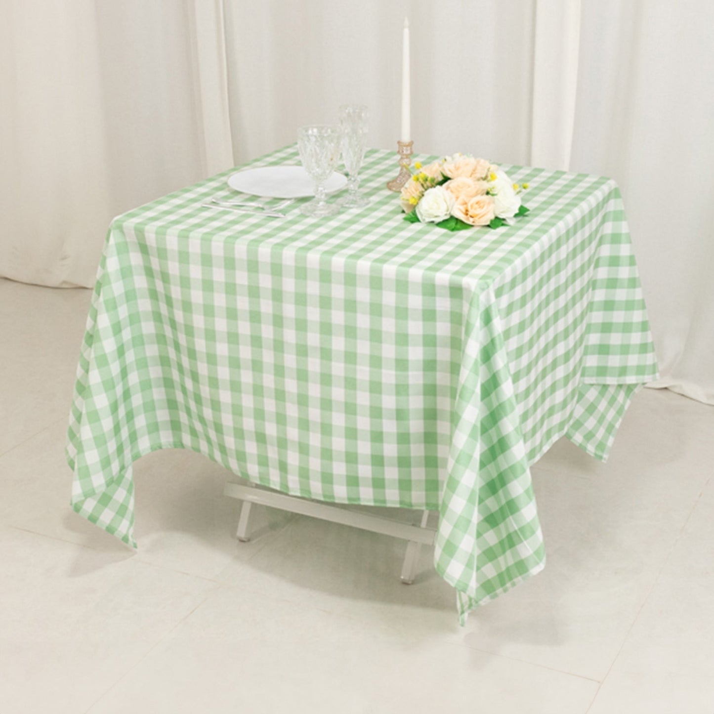 Polyester 70"x70" Square Tablecloth White/Sage Green - Checkered Buffalo Plaid Table Cover