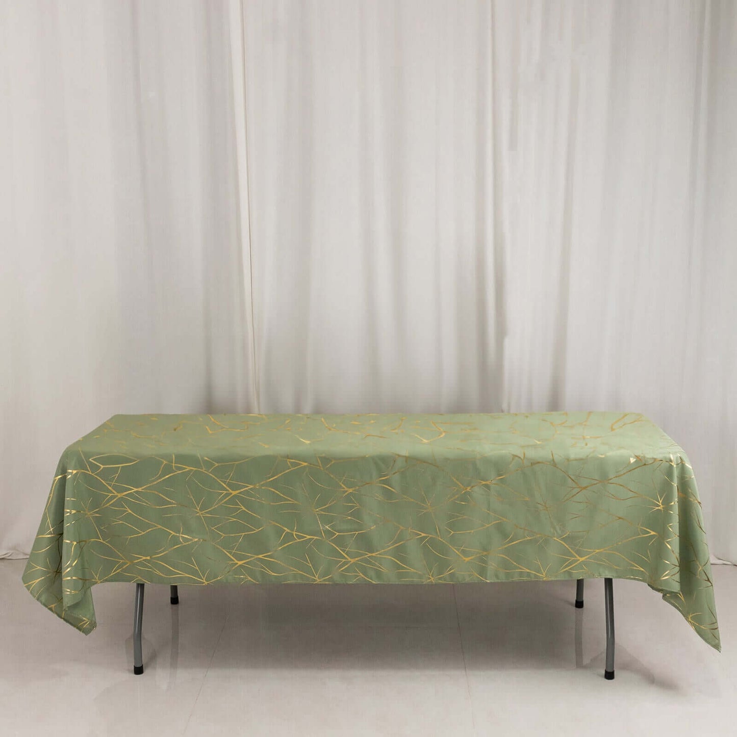 Polyester 60"x102" Rectangle Tablecloth Dusty Sage Green with Gold Foil Tree Branch Pattern - Wrinkle-Resistant & Durable Table Cover