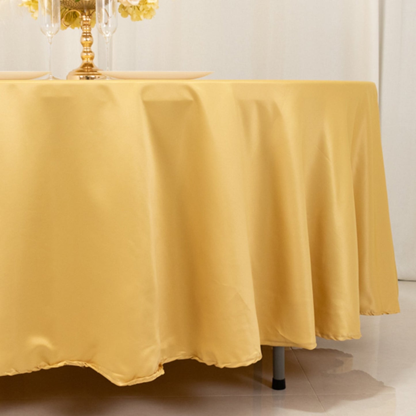 Lamour Satin 108" Round Tablecloth Champagne - Durable & Silk-Like Table Cover