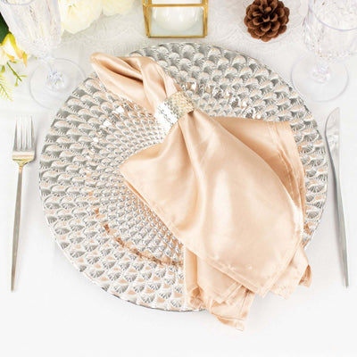 6-Pack Plastic Round Charger Plates 13" in Silver with Peacock Pattern, Exquisite Decorative Dinner Party Charger Tableware