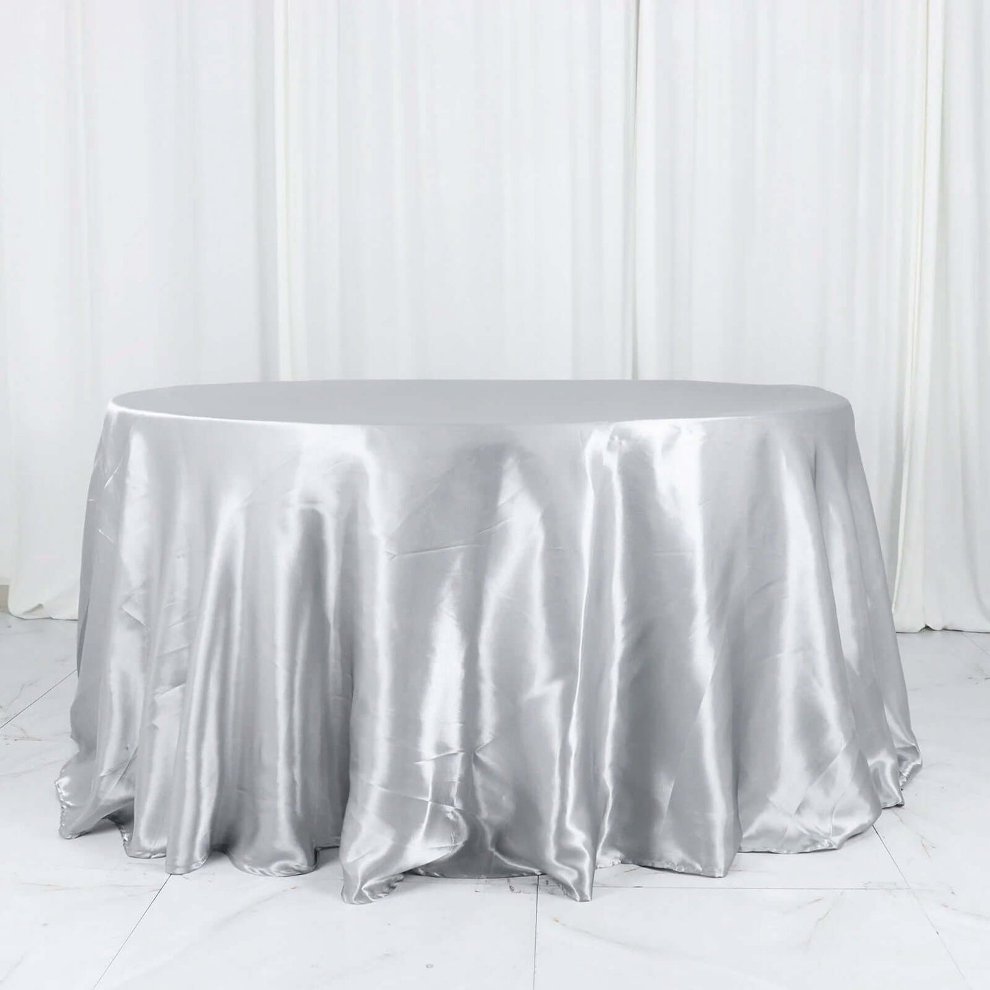 Satin 132" Round Tablecloth Silver - Stylish Seamless Table Cover
