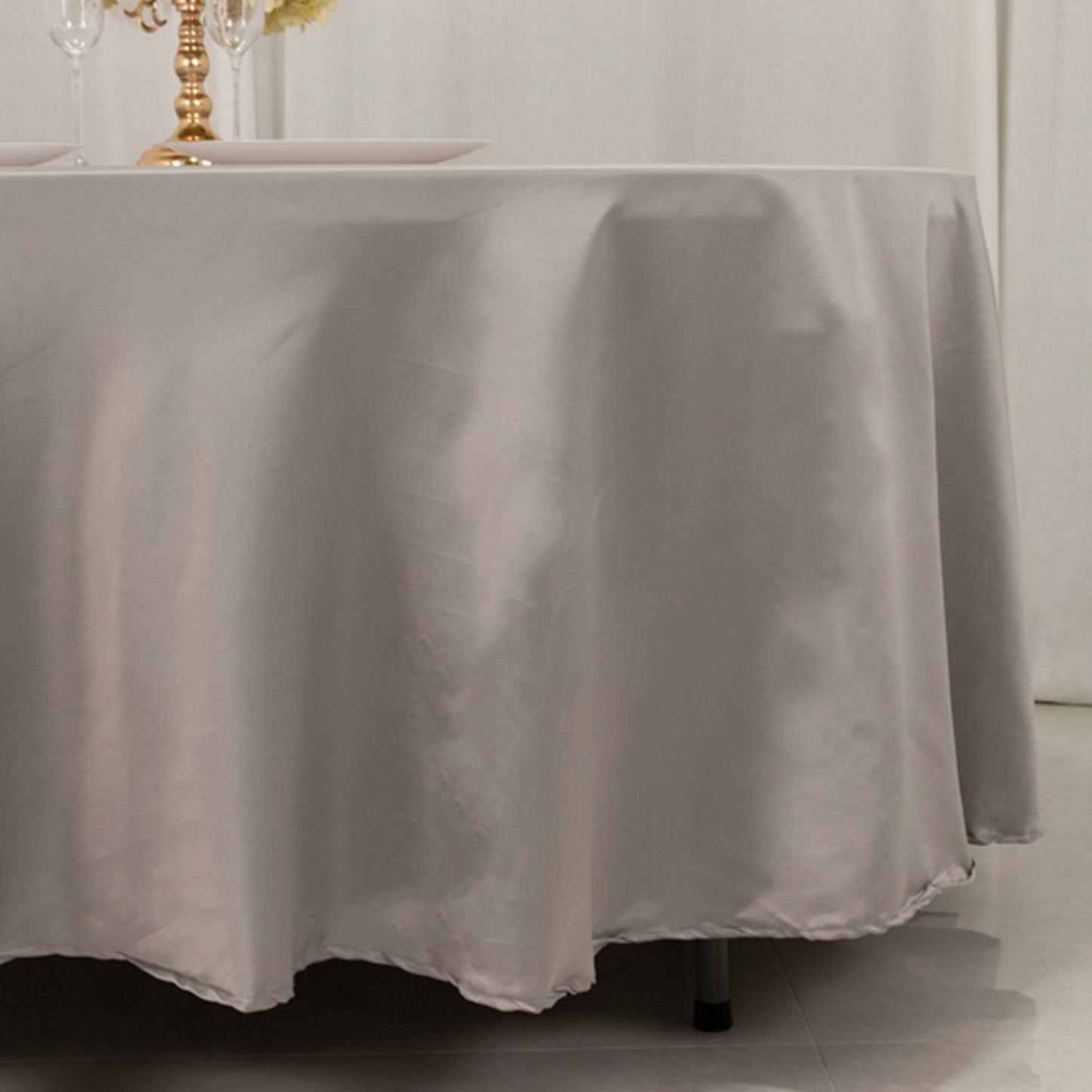 Lamour Satin 108" Round Tablecloth Silver - Durable & Silk-Like Table Cover