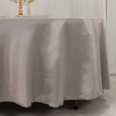 Lamour Satin 108" Round Tablecloth Silver - Durable & Silk-Like Table Cover