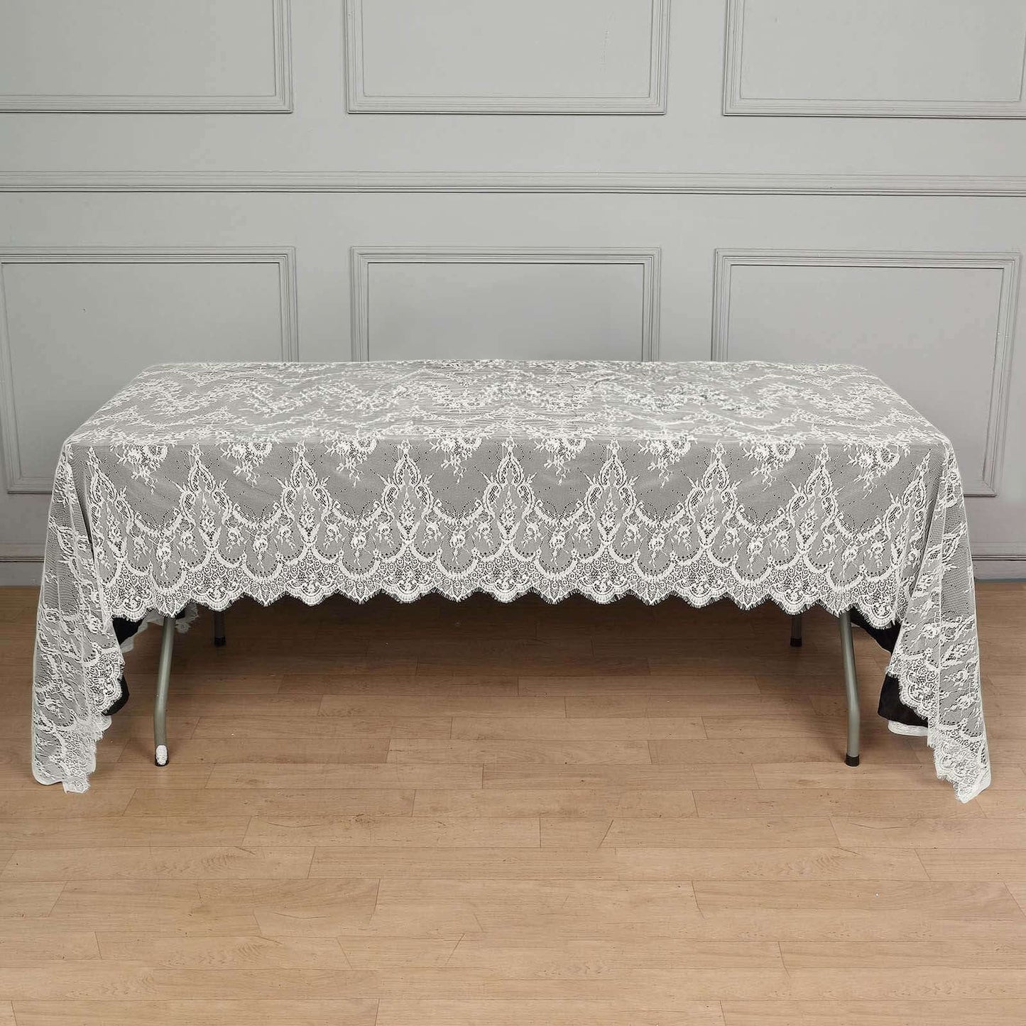Lace 60"x120" Rectangle Tablecloth Ivory - Vintage Lace Design with Scalloped Frill Edges