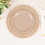 10-Pack Plastic 7" Round Dessert Plates in Taupe with Gold Vintage Embossed Rim - Sturdy Disposable Scalloped Edge Salad Plates