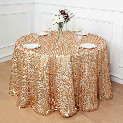 Sequin 120" Round Tablecloth Matte Champagne - Seamless Big Payette Table Cover