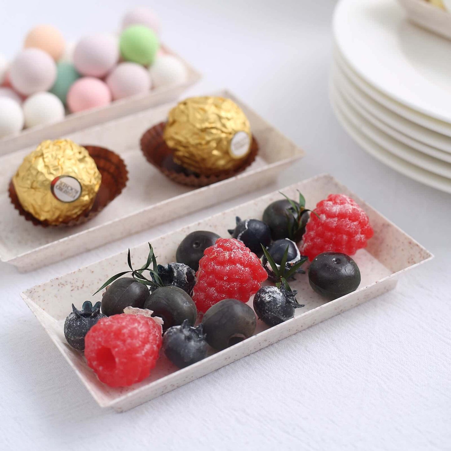 24-Pack Mini Wheat Straw Fiber Serving Trays Rectangular Biodegradable - Ideal for Appetizers 5"