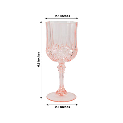 6-Pack Plastic Cocktail Goblets Transparent Blush Crystal Cut - Shatterproof Drinkware 8oz