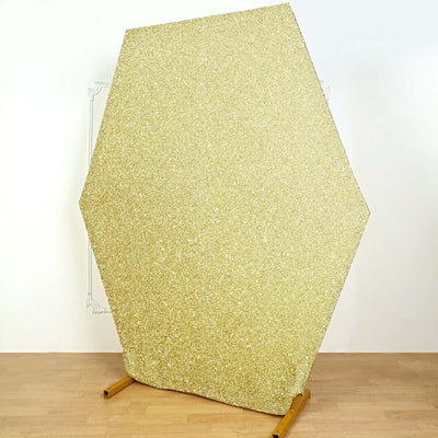 8ftx7ft Champagne Metallic Shimmer Tinsel Spandex Hexagon Wedding Arbor Cover, 2-Sided Backdrop