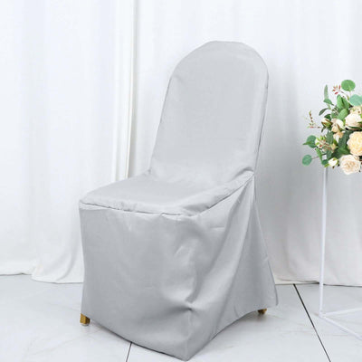 Polyester Slip On Banquet Chair Covers Silver - Stain-Resistant Reusable Durable Fabric