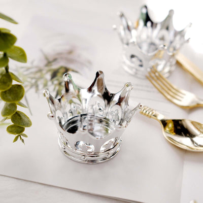 12-Pack Fillable Mini Crown Candy Container Silver - Regal Baby Shower Candy Treat Favor Containers 3"
