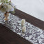 Sheer Organza 12"x108" Table Runner Roll Metallic Silver Foil Floral Swirl Design - Disposable Stylish Event Decoration