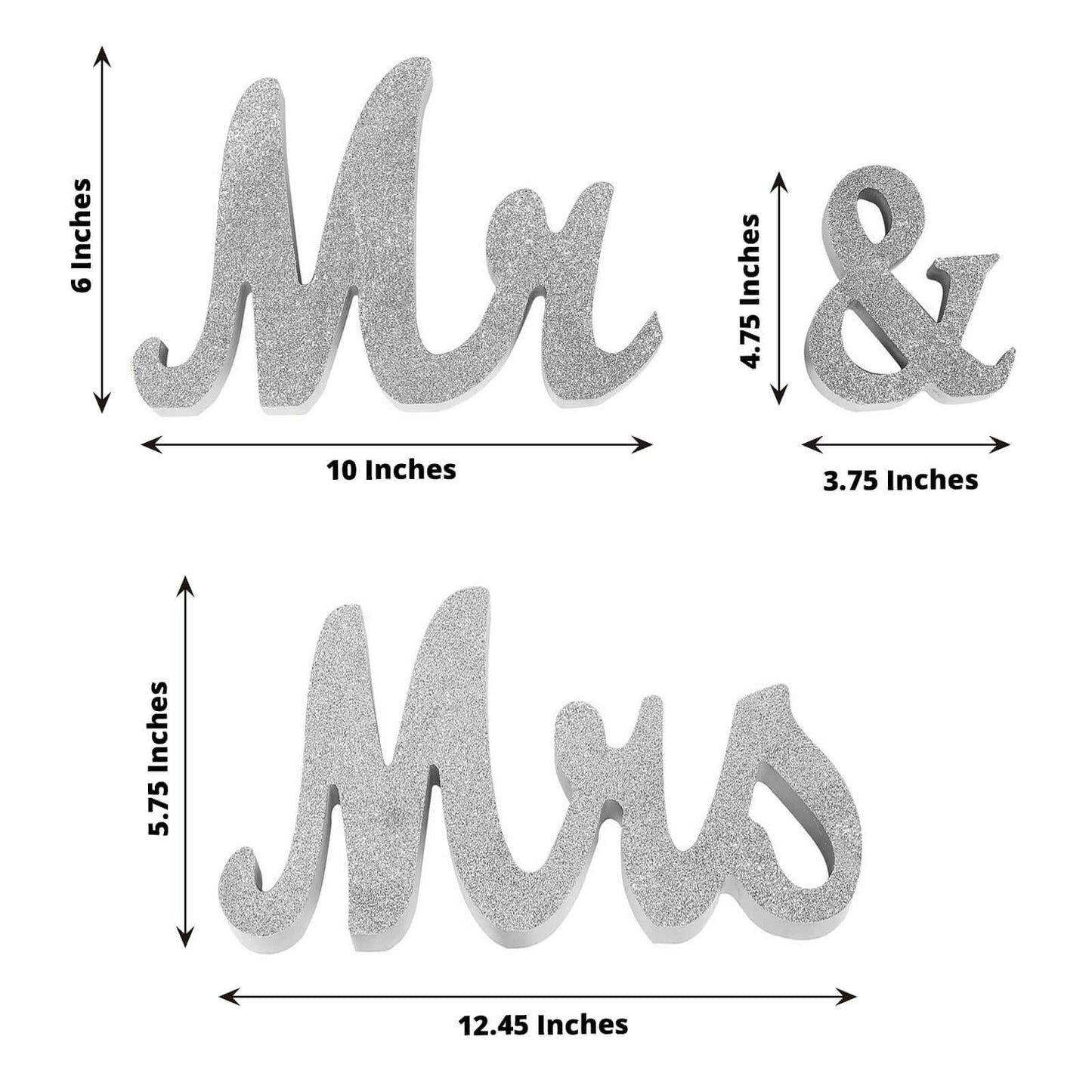 Wooden "Mr & Mrs" Freestanding Letters Silver Glittered - Rustic Glam Wedding Table Display Signs