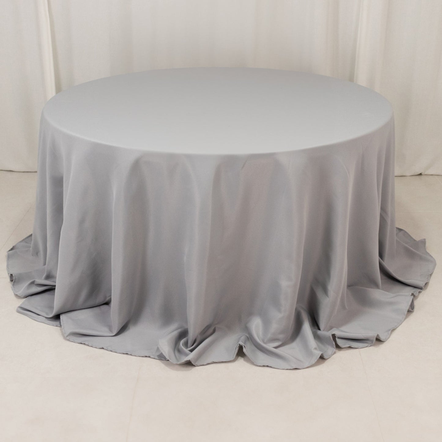 Premium Polyester 132" Round Tablecloth Silver - Seamless 220GSM Wrinkle-Resistant Table Cover