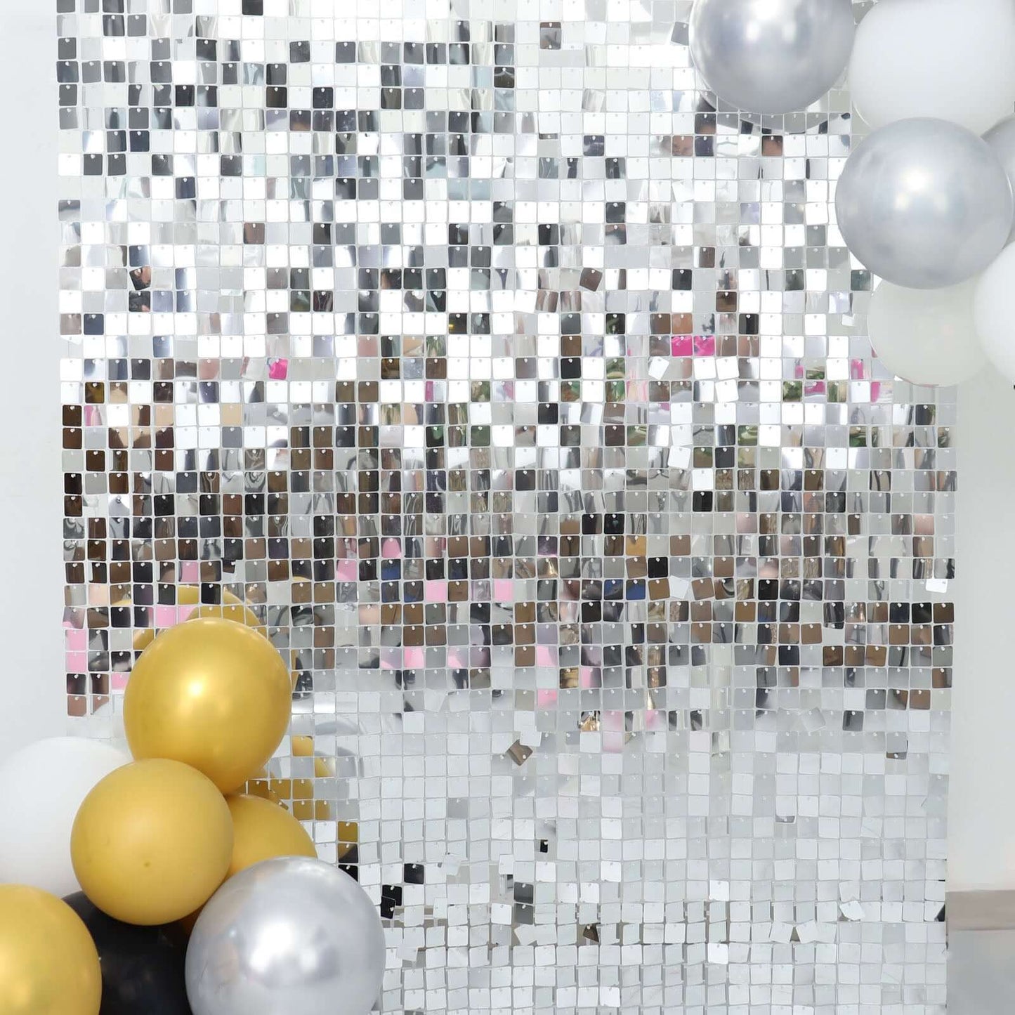 10sq.ft Shiny Silver Square Sequin Shimmer Wall Party Photo Backdrop, Active Spangle Wall Art DÃ©cor Panels - 10 Panels