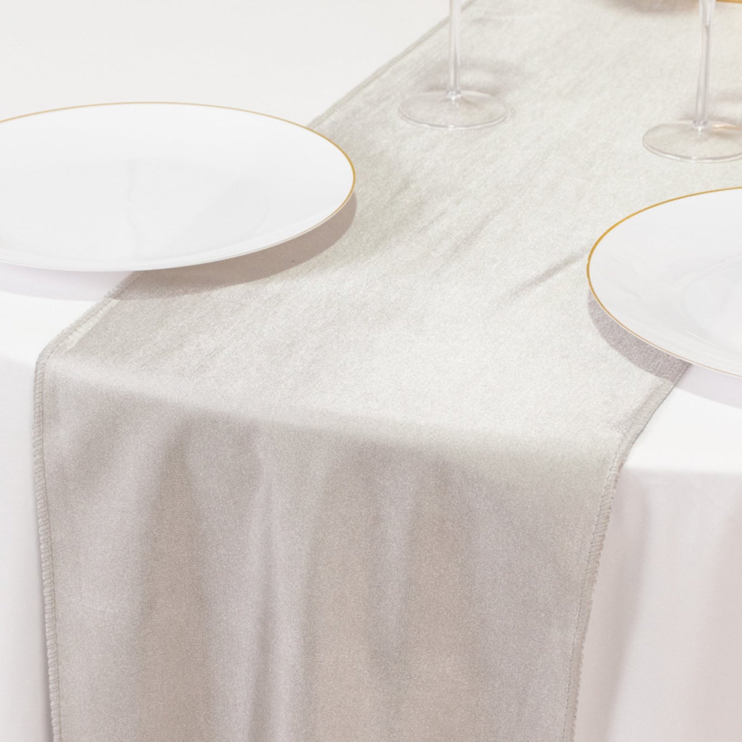 Scuba Polyester 12"x108" Table Runner Shimmer Silver - Wrinkle-Free Table Linen