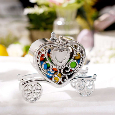 12-Pack Heart Carriage Candy Container Gift Boxes Silver Princess - Stylish Favor Boxes for Special Occasions 4"