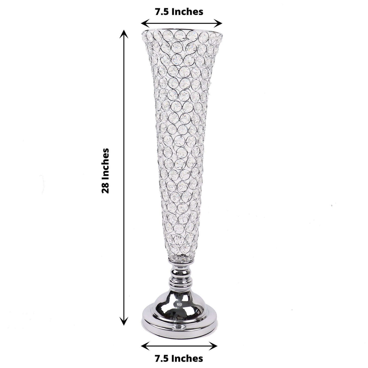 2-Pack Crystal Beaded Trumpet Vase Silver - Exquisite Floral Display Centerpiece Stand Set for Banquets & Receptions 28" Tall