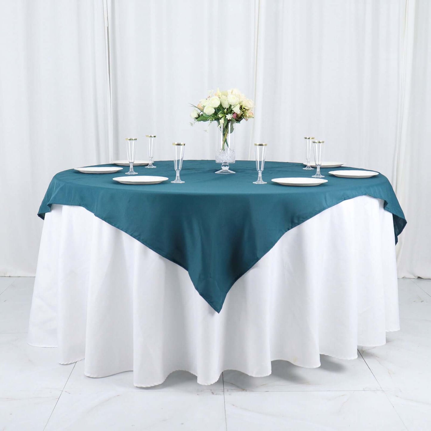 Polyester 54"x54" Table Overlay Square Tablecloth Peacock Teal - Wrinkle-Resistant & Durable Table Cover