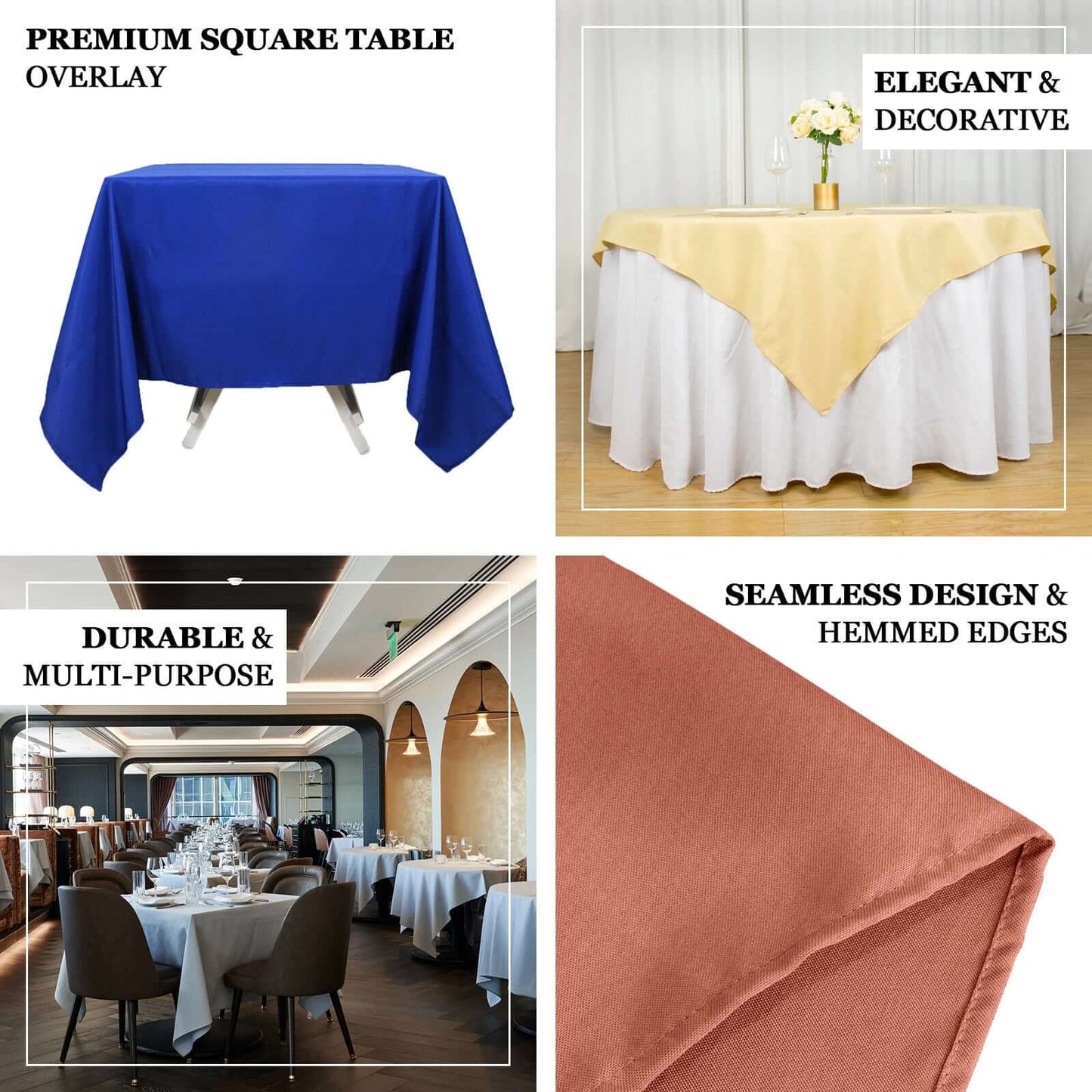 Premium Polyester 54"x54" Table Overlay Square Tablecloth Silver - Stain and Wrinkle-Resistant 220GSM Table Topper
