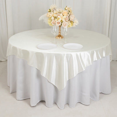 Scuba 70"x70" Table Overlay Square Tablecloth Shimmer Pearl White - Wrinkle Free & Stain Resistant Table Cover for Weddings and Parties