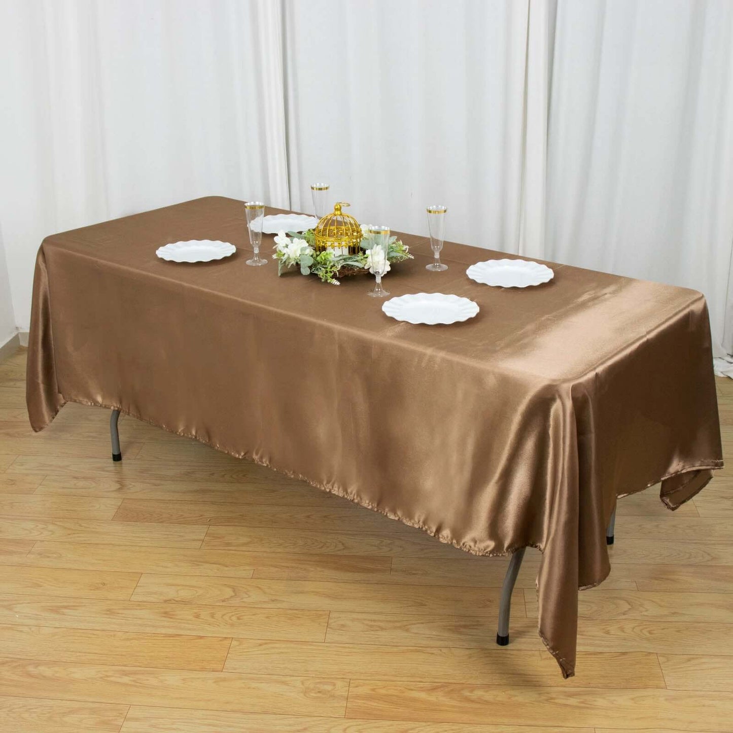 Satin Rectangular 60"x102" Tablecloth Taupe - Smooth and Lustrous Table Cover