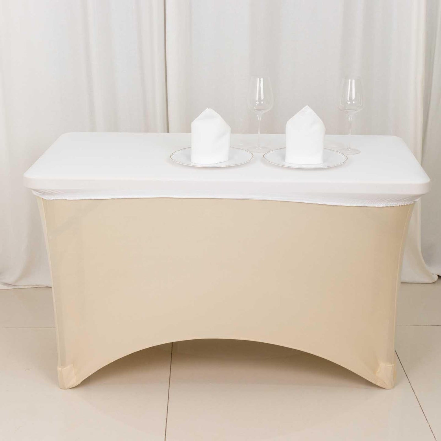 Stretch Spandex 48"x30" Rectangle Tablecloth Top Cover White - Durable Form-Fitting Table Cover for Events & Presentations