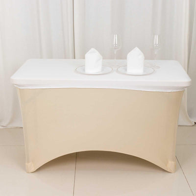 Stretch Spandex 48"x30" Rectangle Tablecloth Top Cover White - Durable Form-Fitting Table Cover for Events & Presentations