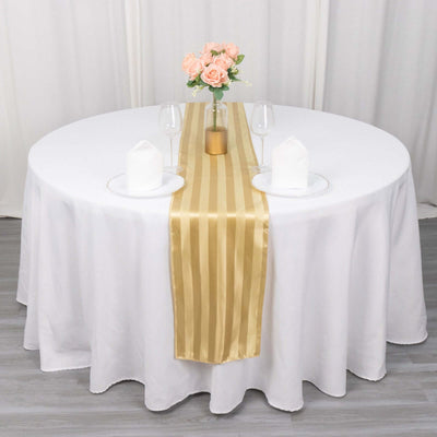 Satin 12"x108" Table Runner Champagne - Stripe Table Decor
