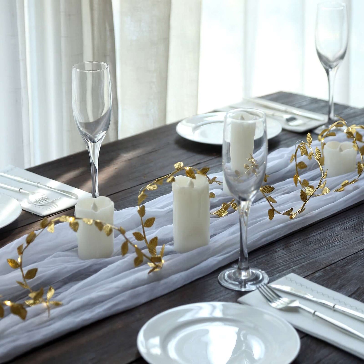 40 LED Garland String Lights Rose Leaf Design Metallic Gold Warm White - Battery Operated Hanging DÃ©cor 15ft