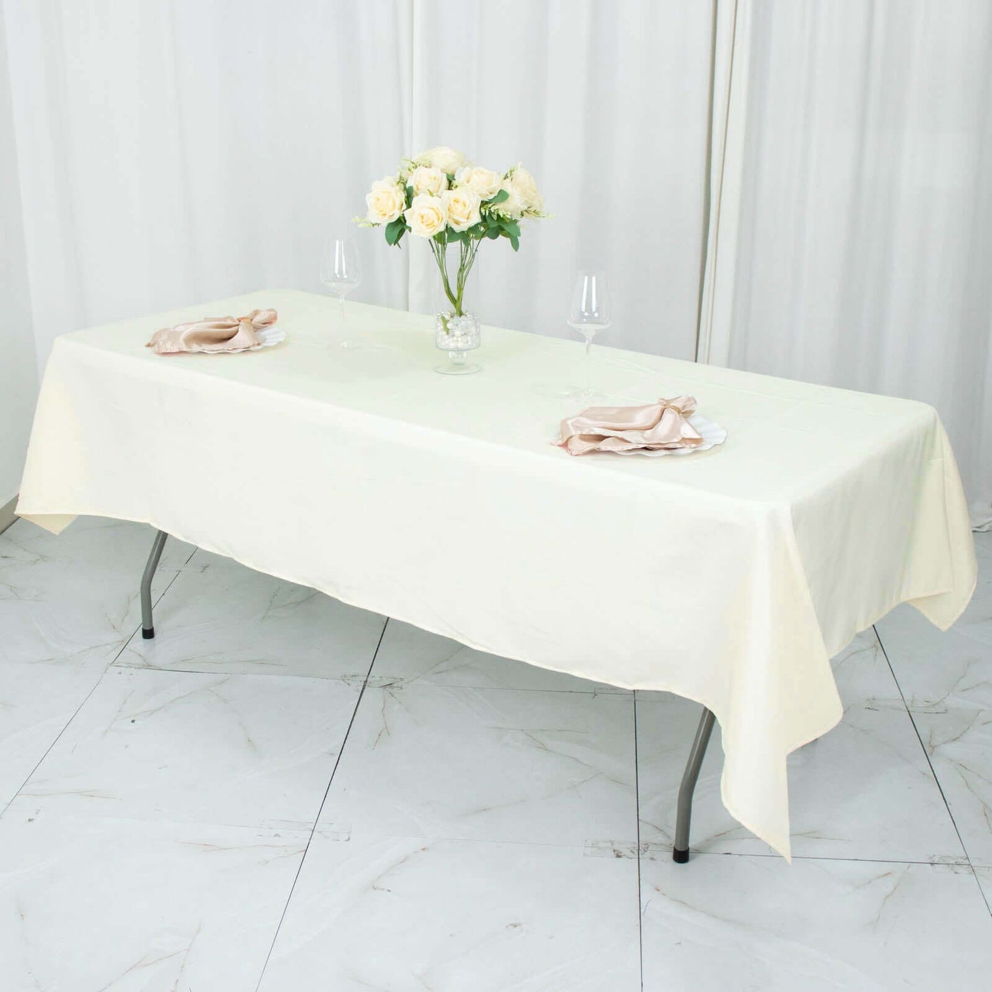 Premium Polyester 54"x96" Rectangle Tablecloth Ivory - Durable 220GSM Stain-Resistant Fabric Table Cover