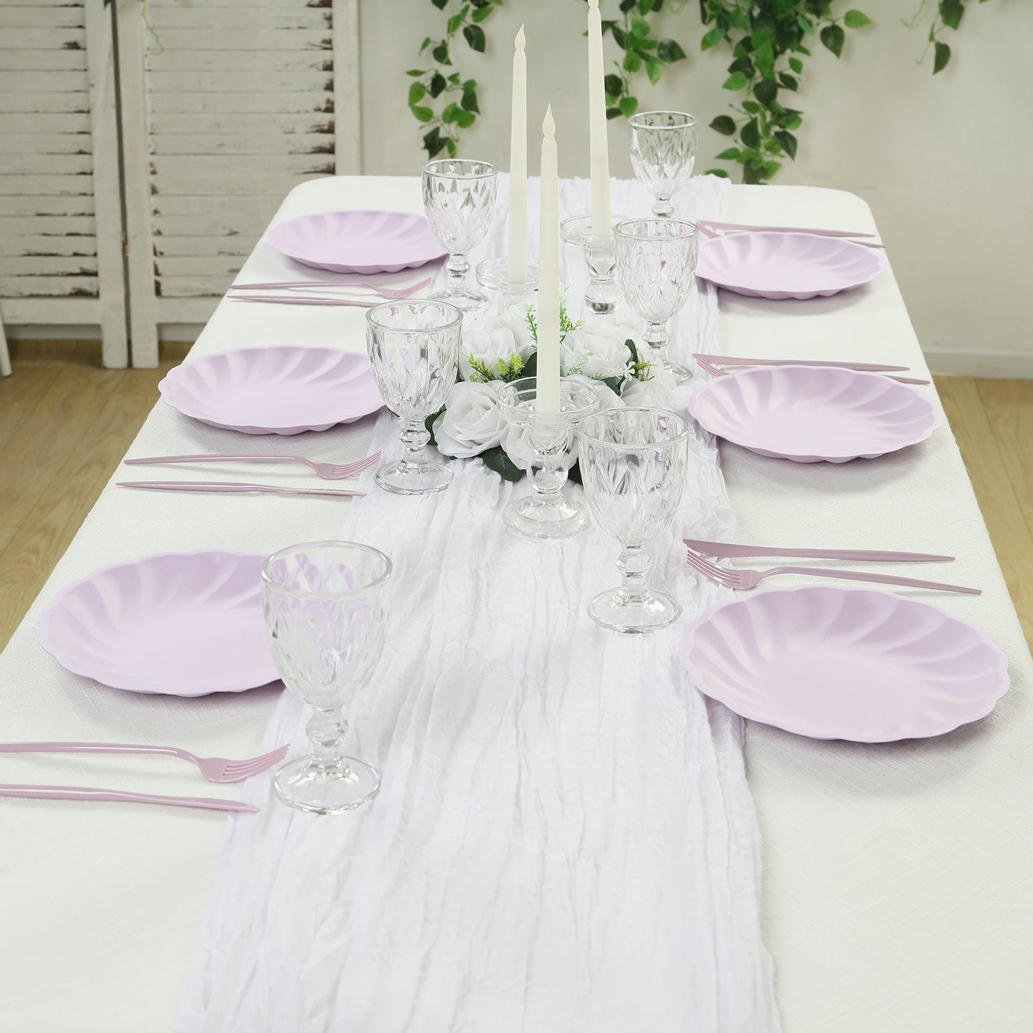 20 Pack Biodegradable Dinner Plates in Lavender Lilac â€“ 9" Swirl Scalloped Pastel Color Compostable Bamboo Party Plates, Elegant Disposable Tableware