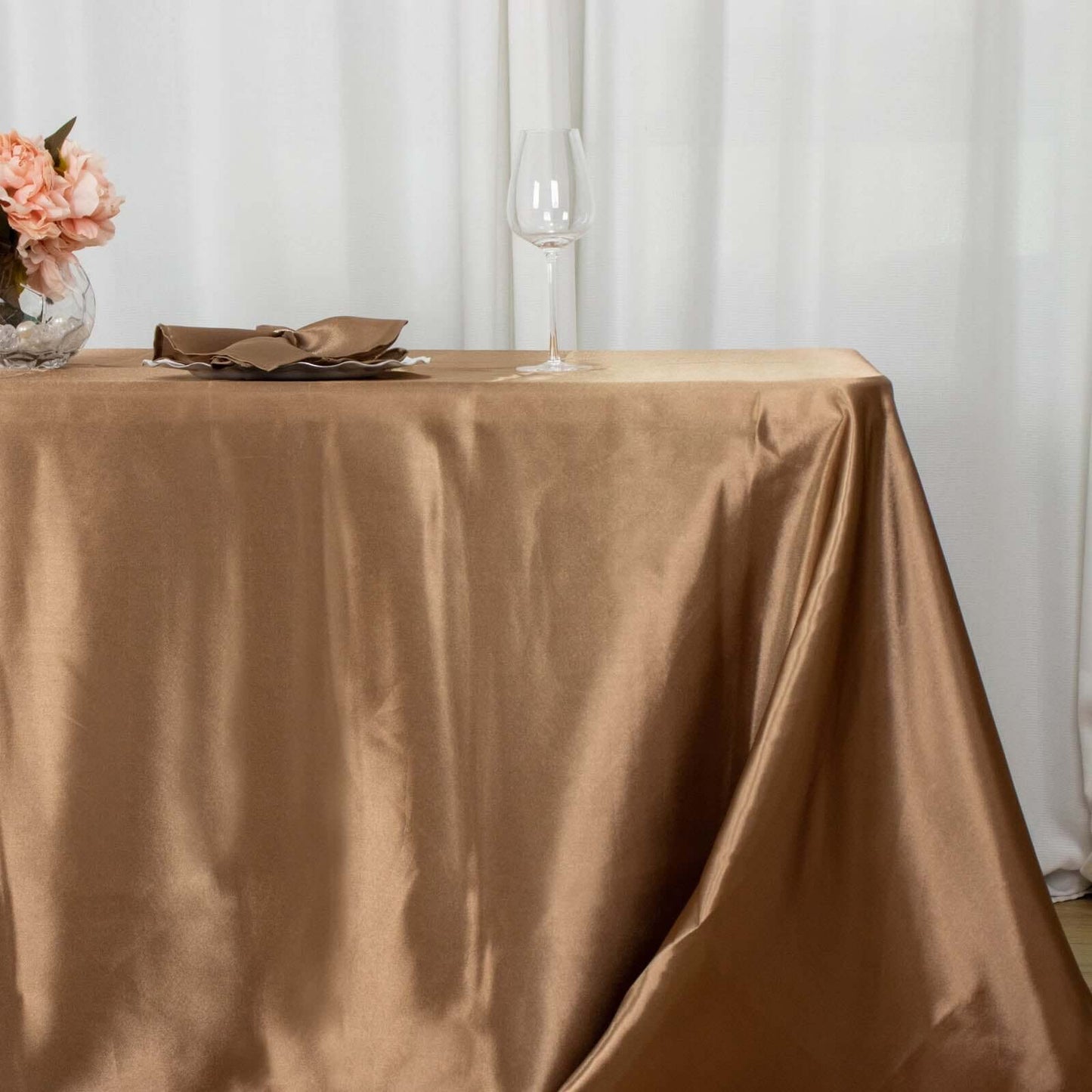 Satin Rectangular 90"x132" Tablecloth Taupe - Seamless Table Cover