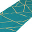 Polyester 9ft Table Runner Teal with Gold Foil Modern Geometric Accent