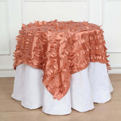 Taffeta 54"x54" Table Overlay Square Tablecloth Terracotta (Rust) 3D Leaf Petal Table Cover