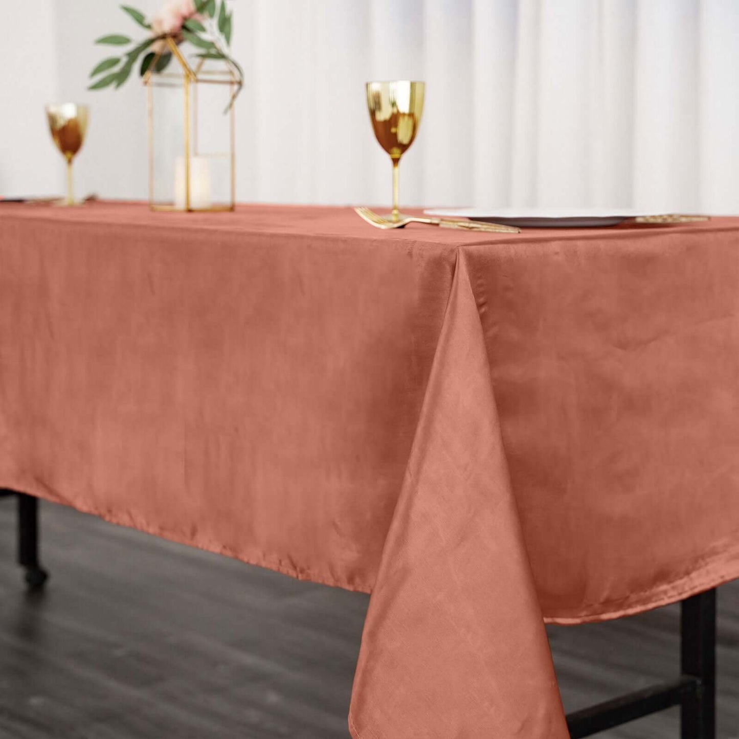 Satin Rectangular 60"x102" Tablecloth Terracotta (Rust) - Smooth and Lustrous Table Cover