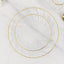 10-Pack Plastic 7.5" Round Salad Dessert Plates in Clear with Gold Flair Rim - Disposable Party Plates for Upscale Banquets & Special Occasions