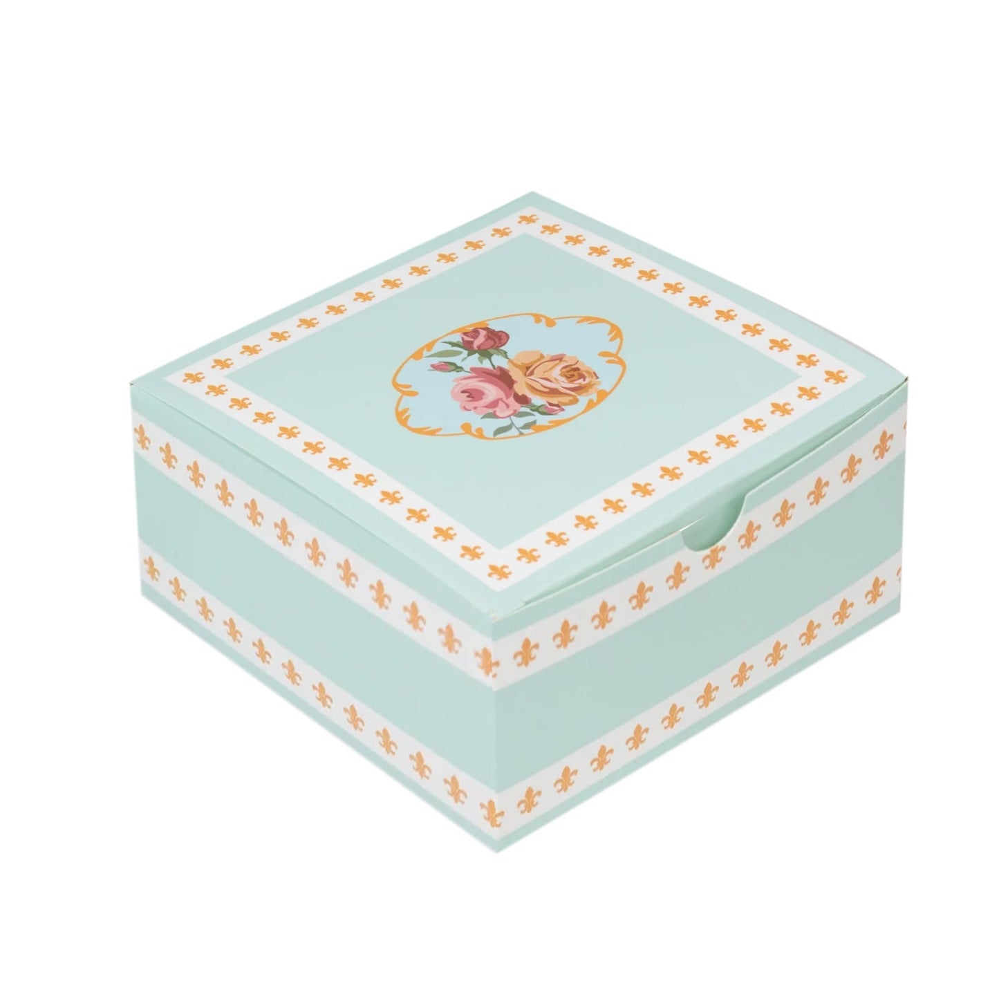 25-Pack Gift Boxes Vintage Rose Floral â€“ Turquoise Cardstock Favor Boxes for Cookies, Candies, and Mini Keepsakes - 4"x4"x2"