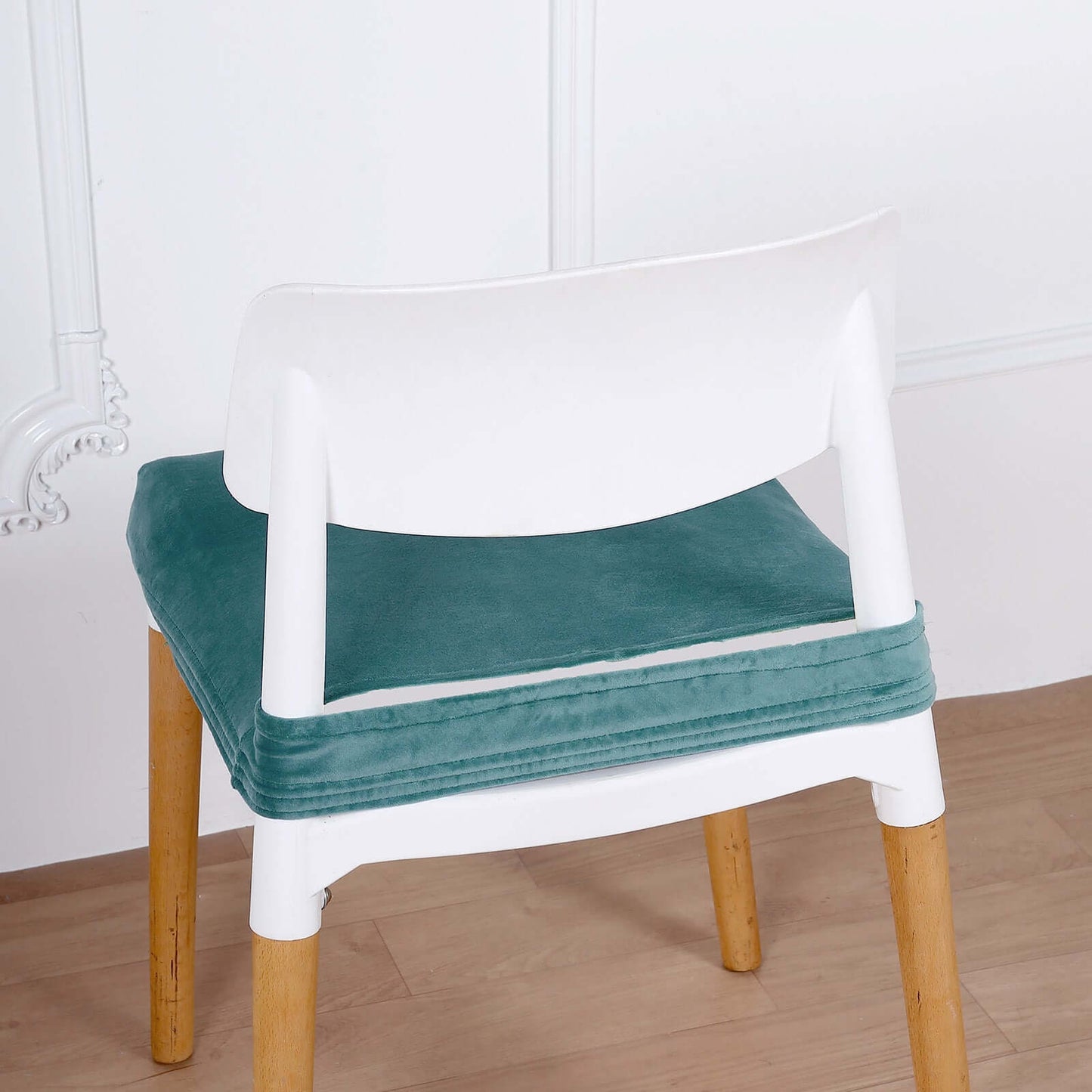 Velvet Chair Cushion Protector Stretch with Tie for Dining Chairs Teal - Durable Cover for Formal Gatherings