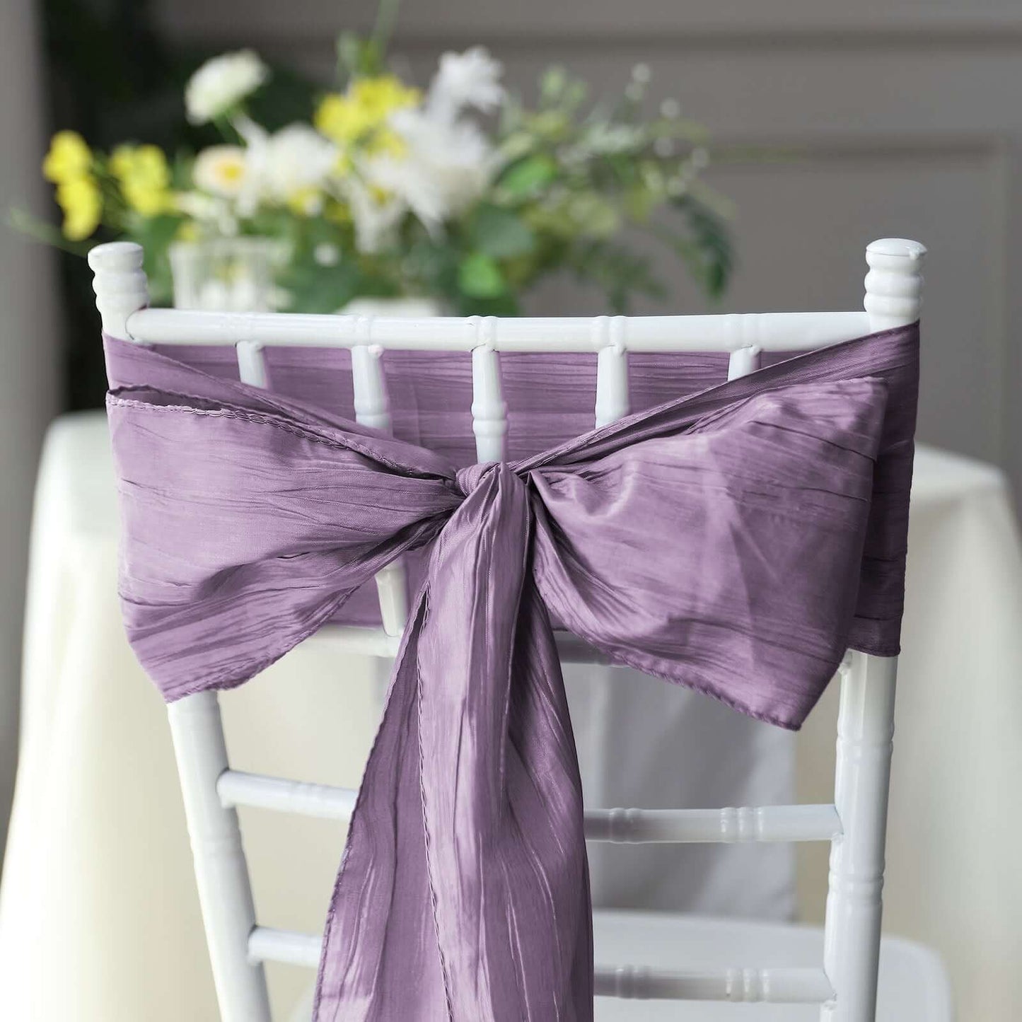 5 Pack Taffeta 6"x106" Chair Sashes Violet Amethyst Accordion Crinkle Texture - Stylish Decor for Weddings & Gatherings