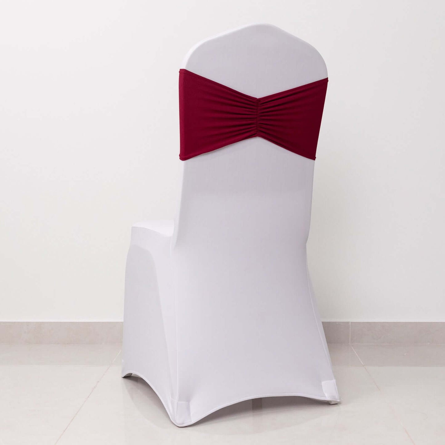 5 Pack Spandex Chair Sashes Burgundy Ruffled Style - Wide Easy to Use Stretch Chair Bands 8"x13"
