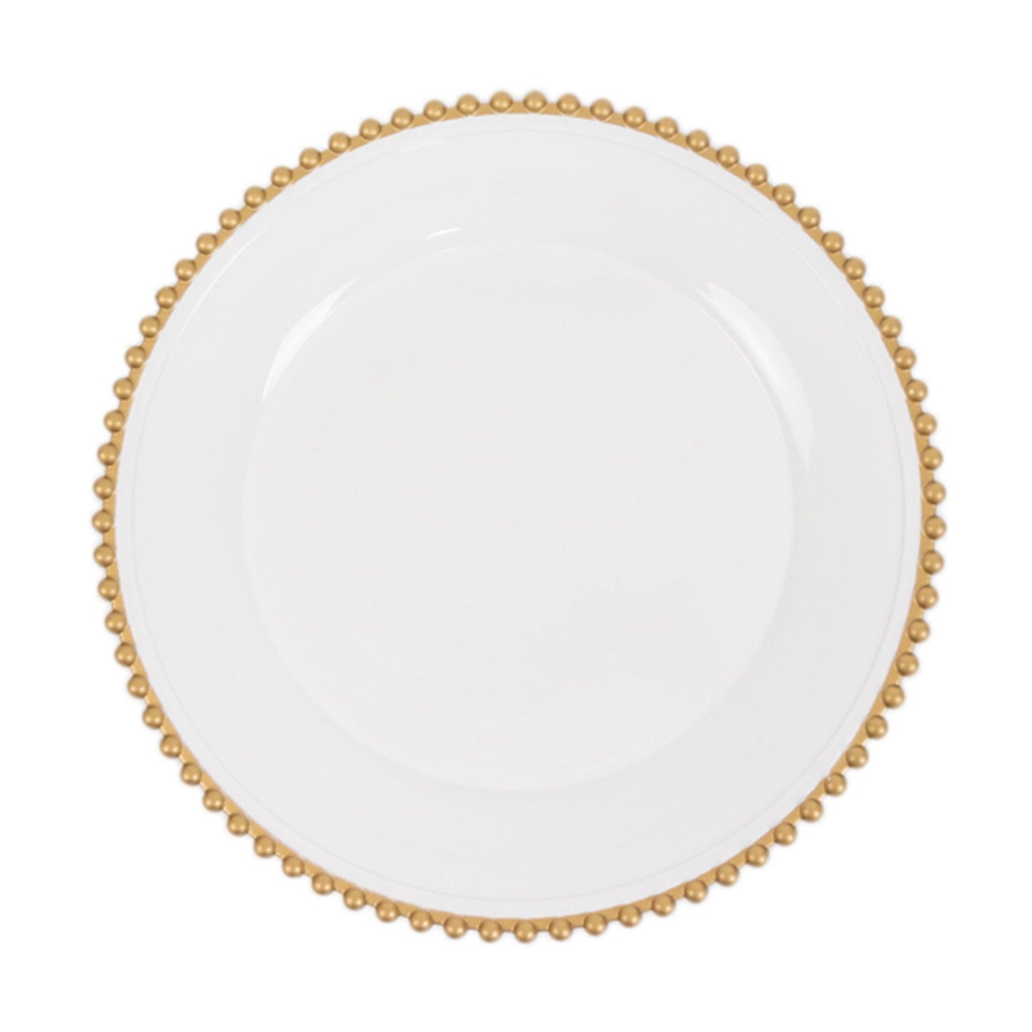 6-Pack Acrylic Round Charger Plates 13" in White with Gold Beaded Rim, Decorative Dinner Party Charger Tableware