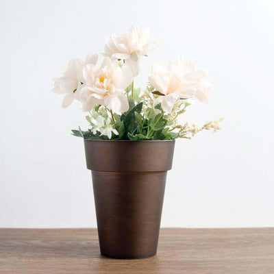 2-Pack Flower Plant Pots Medium Design Rustic Brown - Plastic Indoor Decorative Planters 6"