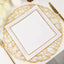 10-Pack Plastic 10" Square Dinner Plates in White Concave Style with Gold Rim - Modern Disposable Party Plates for Weddings & Special Events