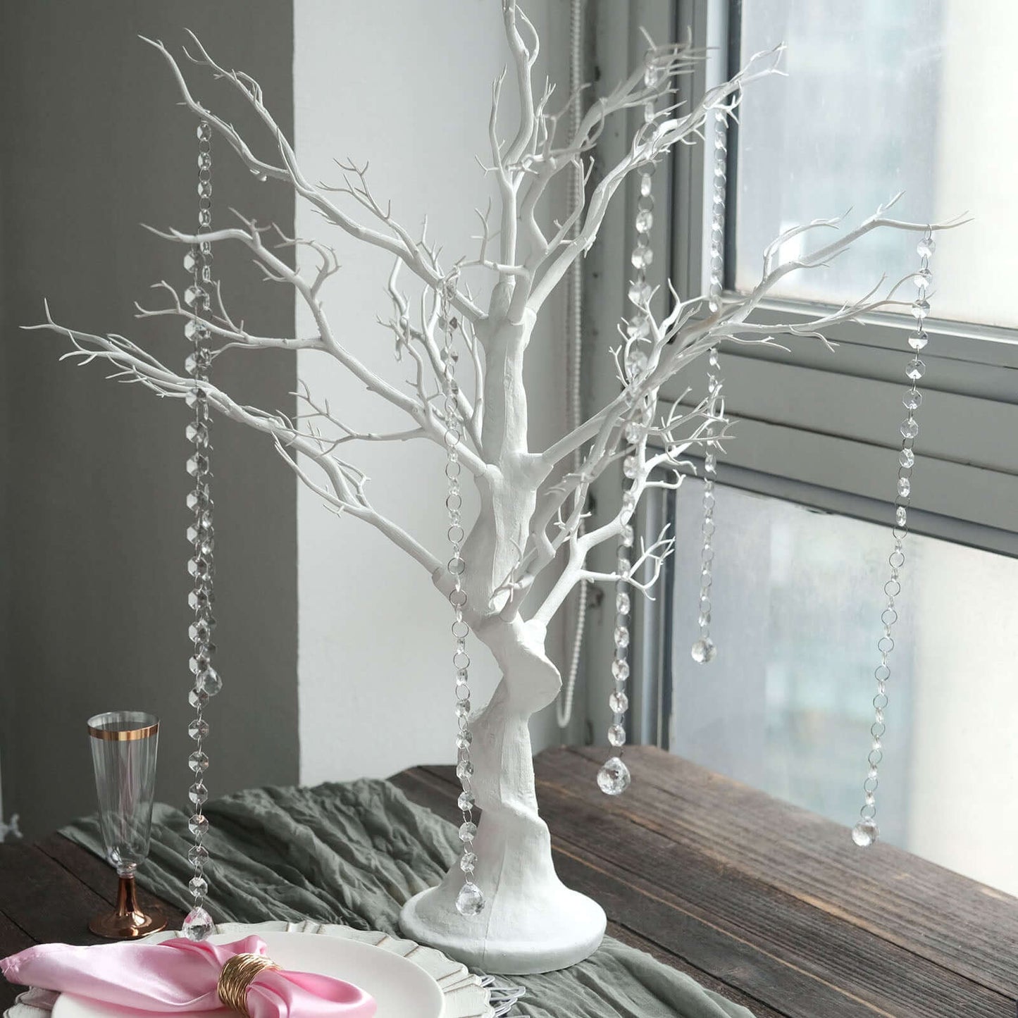 Manzanita Tree Centerpiece White with 8 Acrylic Bead Chains & Event Displays 34"
