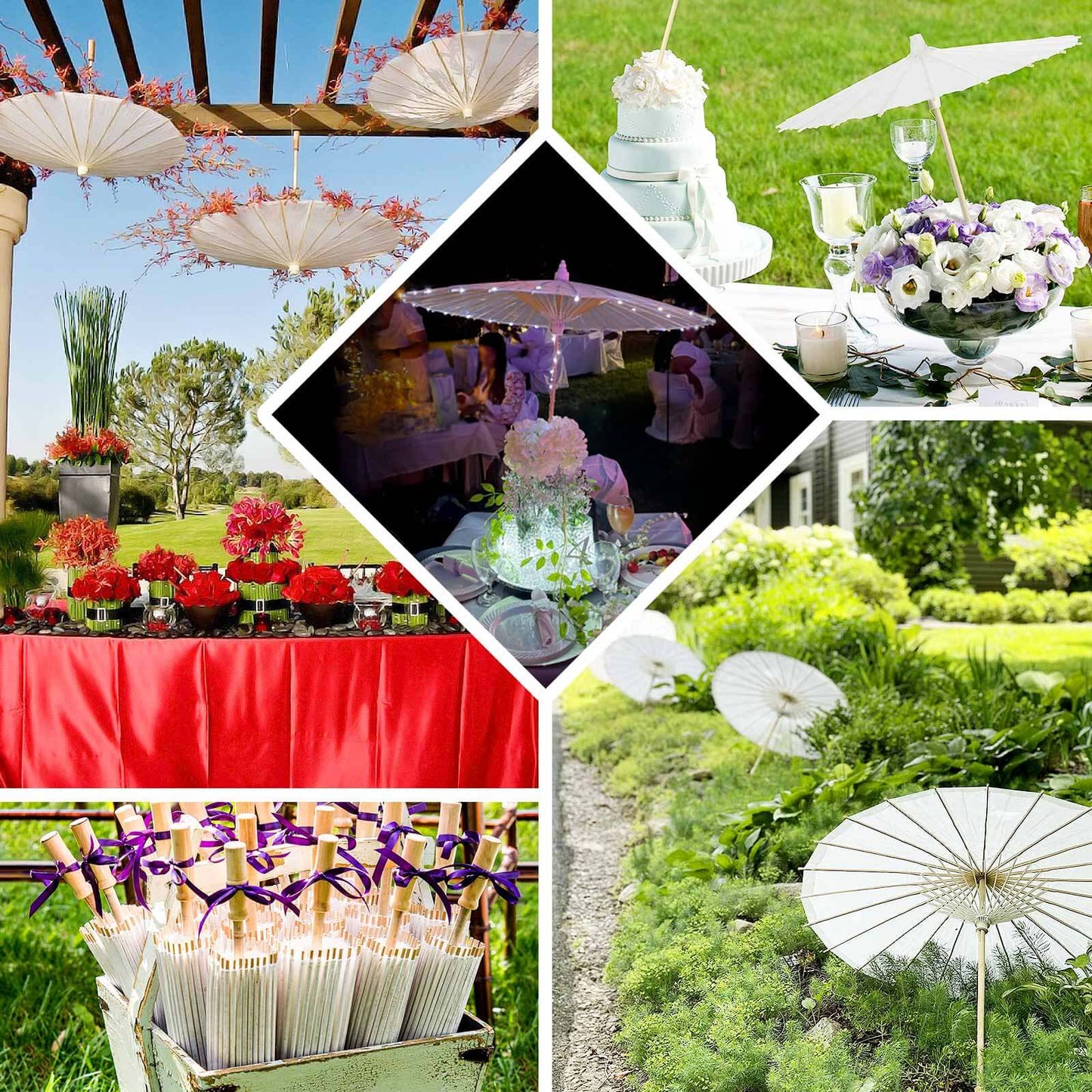 2-Pack Paper and Bamboo Parasol Umbrellas White - Perfect Bridal Shower Photo Props and Table Decorations 32"